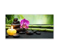 Tulup Splashback - 140x70cm Backsplash Cooker Hob Wall Splashback - Kitchen Wall Panels - Heat Resistant - Toughened/Tempered Safety Real Glass - Bamboo Flower Stones Candle Art