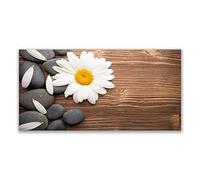 Tulup Splashback - 140x70cm Backsplash Cooker Hob Wall Splashback - Kitchen Wall Panels - Heat Resistant - Toughened/Tempered Safety Real Glass - Daisy Stones Floral