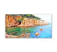 Tulup Splashback - 140x70cm Backsplash Cooker Hob Wall Splashback - Kitchen Wall Panels - Heat Resistant - Toughened/Tempered Safety Real Glass - Rocky Sea Landscape