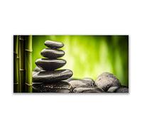 Tulup Splashback - 140x70cm Backsplash Cooker Hob Wall Splashback - Kitchen Wall Panels - Heat Resistant - Toughened/Tempered Safety Real Glass - Bamboo Stones Art