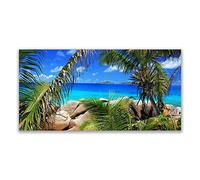 Tulup Splashback - 140x70cm Backsplash Cooker Hob Wall Splashback - Kitchen Wall Panels - Heat Resistant - Toughened/Tempered Safety Real Glass - Rocky Leaves Landscape
