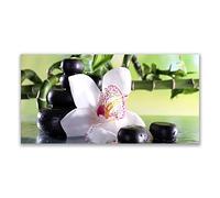 Tulup Splashback - 140x70cm Backsplash Cooker Hob Wall Splashback - Kitchen Wall Panels - Heat Resistant - Toughened/Tempered Safety Real Glass - Bamboo Cane Flower Stones Floral