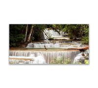 Tulup Splashback - 140x70cm Backsplash Cooker Hob Wall Splashback - Kitchen Wall Panels - Heat Resistant - Toughened/Tempered Safety Real Glass - Waterfall Forest Nature