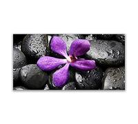 Tulup Splashback - 140x70cm Backsplash Cooker Hob Wall Splashback - Kitchen Wall Panels - Heat Resistant - Toughened/Tempered Safety Real Glass - Flower Stones Art