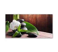 Tulup Splashback - 140x70cm Backsplash Cooker Hob Wall Splashback - Kitchen Wall Panels - Heat Resistant - Toughened/Tempered Safety Real Glass - Flower Stones Leaves Floral