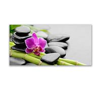 Tulup Splashback - 140x70cm Backsplash Cooker Hob Wall Splashback - Kitchen Wall Panels - Heat Resistant - Toughened/Tempered Safety Real Glass - Bamboo Tube Flower Stones Art
