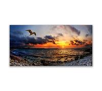 Tulup Splashback - 140x70cm Backsplash Cooker Hob Wall Splashback - Kitchen Wall Panels - Heat Resistant - Toughened/Tempered Safety Real Glass - Seagull Sea Beach Landscape
