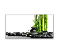 Tulup Splashback - 140x70cm Backsplash Cooker Hob Wall Splashback - Kitchen Wall Panels - Heat Resistant - Toughened/Tempered Safety Real Glass - Bamboo Stones Art