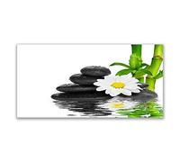 Tulup Splashback - 140x70cm Backsplash Cooker Hob Wall Splashback - Kitchen Wall Panels - Heat Resistant - Toughened/Tempered Safety Real Glass - Bamboo Tube Flower Stones Floral