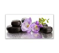 Tulup Splashback - 140x70cm Backsplash Cooker Hob Wall Splashback - Kitchen Wall Panels - Heat Resistant - Toughened/Tempered Safety Real Glass - Flower Stones Art