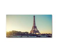 Tulup Splashback 39.37x19.68 inch / 100x50cm Glass Panel Tempered Glass Kitchen Panel Splash-back Kitchen Protection Induction Cooker Wall Protection Toughened Safe Glass - Yellow - Eiffel Tower Paris