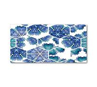 Tulup Splashback 39.37x19.68 inch / 100x50cm Glass Panel Tempered Glass Kitchen Panel Splash-back Kitchen Protection Induction Cooker Wall Protection Toughened Safe Glass - Blue - Mandala elements