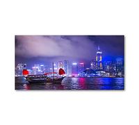 Tulup Splashback 39.37x19.68 inch / 100x50cm Kitchen Protection Induction Cooker Wall Protection Glass Panel Tempered Glass Toughened Safe Glass Kitchen Panel Splash-back - Multicolored - Hong Kong at night