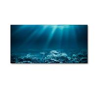 Tulup Splashback 39.37x19.68 inch / 100x50cm Protection Induction Cooker Toughened Safe Glass Kitchen Kitchen Panel Wall Protection Tempered Glass Splash-back Glass Panel - Blue - underwater world