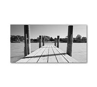 Tulup Splashback 39.37x19.68 inch / 100x50cm Splash-back Kitchen Panel Toughened Safe Glass Tempered Glass Kitchen Protection Induction Cooker Wall Protection Glass Panel - Black and white - wooden pier