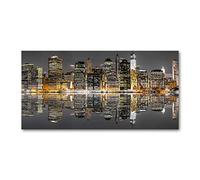 Tulup Splashback 39.37x19.68 inch / 100x50cm Tempered Glass Wall Protection Induction Cooker Glass Panel Splash-back Kitchen Panel Kitchen Toughened Safe Glass - Black - New York at night