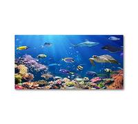 Tulup Splashback 39.37x19.68 inch / 100x50cm Tempered Glass Wall Protection Induction Cooker Glass Panel Splash-Back Kitchen Panel Kitchen Toughened Safe Glass - Blue - Coral Reef