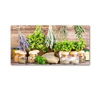 Tulup Splashback 39.37x19.68 inch / 100x50cm Wall Protection Glass Panel Kitchen Panel Splash-back Kitchen Protection Induction Cooker Tempered Glass Toughened Safe Glass - Green - herbs on string