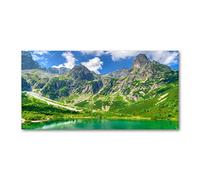 Tulup Splashback 39.37x19.68 inch / 100x50cm Wall Protection Toughened Safe Glass Splash-back Kitchen Panel Tempered Glass Kitchen Protection Induction Cooker Glass Panel - Green - lake in the mountains