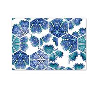 Tulup Splashback 39.37x27.56 inch / 100x70 cm Glass Panel Tempered Glass Kitchen Panel Splash back Kitchen Protection Induction Cooker Wall Protection Toughened Safe Glass - Blue - Mandala elements