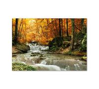 Tulup Splashback 39.37x27.56 inch / 100x70 cm Glass Panel Tempered Glass Kitchen Panel Splash back Kitchen Protection Induction Cooker Wall Protection Toughened Safe Glass - Yellow - waterfall in the forest