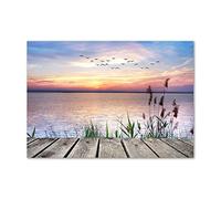 Tulup Splashback 39.37x27.56 inch / 100x70 cm Glass Panel Tempered Glass Kitchen Panel Splash Back Kitchen Protection Induction Cooker Wall Protection Toughened Safe Glass - Orange - Lake Sunset