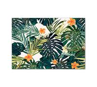 Tulup Splashback 39.37x27.56 inch / 100x70 cm Glass Panel Wall Protection Induction Cooker Tempered Glass Toughened Safe Glass Kitchen Panel Splash back Kitchen - Green - tropical leaves