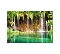 Tulup Splashback 39.37x27.56 inch / 100x70 cm Kitchen Protection Induction Cooker Wall Protection Glass Panel Tempered Glass Toughened Safe Glass Kitchen Panel Splash back - Green - Plitvice Lakes