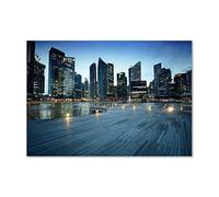 Tulup Splashback 39.37x27.56 inch / 100x70 cm Kitchen Protection Induction Cooker Wall Protection Glass Panel Tempered Glass Toughened Safe Glass Kitchen Panel Splash back - Blue - Singapore at night