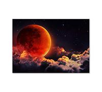 Tulup Splashback 39.37x27.56 inch / 100x70 cm Protection Induction Cooker Toughened Safe Glass Kitchen Kitchen Panel Wall Protection Tempered Glass Splash back Glass Panel - Red - lunar eclipse