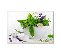 Tulup Splashback 39.37x27.56 inch / 100x70 cm Protection Induction Cooker Toughened Safe Glass Kitchen Kitchen Panel Wall Protection Tempered Glass Splash back Glass Panel - Green - Mortar Herbs