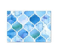 Tulup Splashback 39.37x27.56 inch / 100x70 cm Splash Back Kitchen Panel Toughened Safe Glass Tempered Glass Kitchen Protection Induction Cooker Wall Protection Glass Panel - Blue - Pattern Moroccan