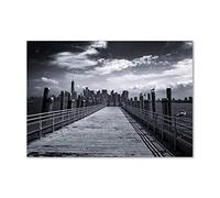 Tulup Splashback 39.37x27.56 inch / 100x70 cm Tempered Glass Wall Protection Induction Cooker Glass Panel Splash back Kitchen Panel Kitchen Toughened Safe Glass - Black And White - New York Panorama