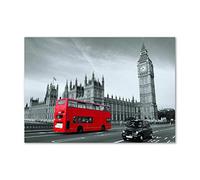Tulup Splashback 39.37x27.56 inch / 100x70 cm Wall Protection Glass Panel Kitchen Panel Splash back Kitchen Protection Induction Cooker Tempered Glass Toughened Safe Glass - Red - London bus