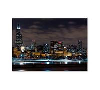 Tulup Splashback 39.37x27.56 inch / 100x70 cm Wall Protection Kitchen Panel Toughened Safe Glass Kitchen Protection Induction Cooker Glass Panel Splash back Tempered Glass - Black - Chicago at night