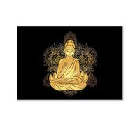 Tulup Splashback 39.37x27.56 inch / 100x70 cm Wall Protection Kitchen Panel Toughened Safe Glass Kitchen Protection Induction Cooker Glass Panel Splash back Tempered Glass - Yellow - Sitting Buddha