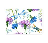 Tulup Splashback 39.37x27.56 inch / 100x70 cm Wall Protection Tempered Glass Kitchen Panel Toughened Safe Glass Panel Protection Induction Cooker Kitchen Splash back - Multicolored - Flowers Dragonflies