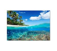 Tulup Splashback 39.37x27.56 inch / 100x70 cm Wall Protection Tempered Glass Kitchen Panel Toughened Safe Glass Panel Protection Induction Cooker Kitchen Splash Back - Blue - Coral Reef