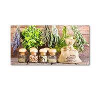 Tulup Splashback 47.24x23.62 inch / 120x60 cm Glass Panel Tempered Glass Kitchen Panel Splash back Kitchen Protection Induction Cooker Wall Protection Toughened Safe Glass - Green - herbs on string