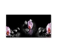 Tulup Splashback 47.24x23.62 inch / 120x60 cm Glass Panel Tempered Glass Kitchen Panel Splash Back Kitchen Protection Induction Cooker Wall Protection Toughened Safe Glass - Black - Orchid