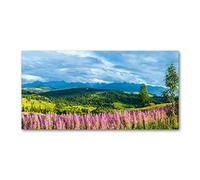 Tulup Splashback 47.24x23.62 inch / 120x60 cm Glass Panel Tempered Glass Kitchen Panel Splash back Kitchen Protection Induction Cooker Wall Protection Toughened Safe Glass - Green - Lavender mountains