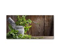 Tulup Splashback 47.24x23.62 inch / 120x60 cm Glass Panel Tempered Glass Kitchen Panel Splash back Kitchen Protection Induction Cooker Wall Protection Toughened Safe Glass - Green - herbs in mortar