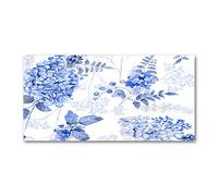 Tulup Splashback 47.24x23.62 inch / 120x60 cm Protection Induction Cooker Toughened Safe Glass Kitchen Kitchen Panel Wall Protection Tempered Glass Splash back Glass Panel - Blue - floral pattern