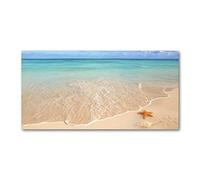 Tulup Splashback 47.24x23.62 inch / 120x60 cm Splash back Kitchen Panel Toughened Safe Glass Tempered Glass Panel Wall Protection Induction Cooker Kitchen - Blue - starfish on the beach