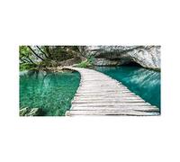 Tulup Splashback 47.24x23.62 inch / 120x60 cm Toughened Safe Glass Wall Protection Kitchen Splash back Glass Panel Protection Induction Cooker Kitchen Panel Tempered Glass - Blue - Plitvice Lakes