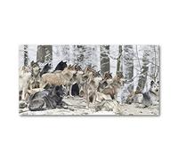 Tulup Splashback 47.24x23.62 inch / 120x60 cm Toughened Safe Glass Wall Protection Kitchen Splash back Glass Panel Protection Induction Cooker Kitchen Panel Tempered Glass - Beige - Wolves in winter