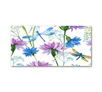 Tulup Splashback 47.24x23.62 inch / 120x60 cm Wall Protection Tempered Glass Kitchen Panel Toughened Safe Glass Panel Protection Induction Cooker Kitchen Splash back - Multicolored - Flowers Dragonflies