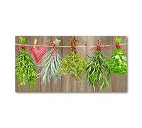 Tulup Splashback 55.12x27.56 inch / 140x70 cm Protection Induction Cooker Toughened Safe Glass Kitchen Kitchen Panel Wall Protection Tempered Glass Splash back Glass Panel - Green - herbs on string