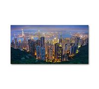 Tulup Splashback 55.12x27.56 inch / 140x70 cm Splash back Kitchen Panel Toughened Safe Glass Tempered Glass Panel Wall Protection Induction Cooker Kitchen - Multicolored - Hong Kong at night