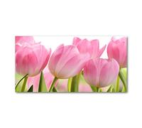 Tulup Splashback 55.12x27.56 inch / 140x70 cm Splash back Kitchen Panel Toughened Safe Glass Tempered Glass Kitchen Protection Induction Cooker Wall Protection Glass Panel - Rosa - pink tulips